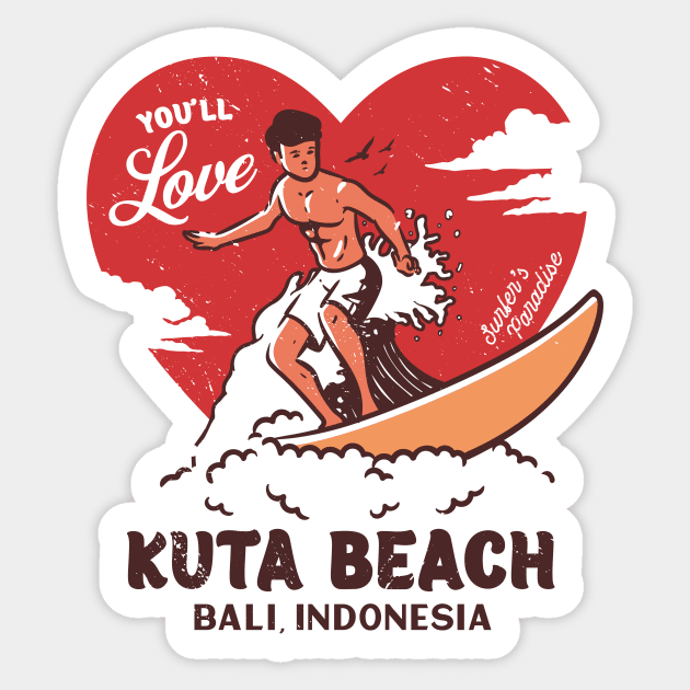 Vintage Surfing You'll Love Kuta Beach, Bali Indonesia // Retro Surfer's Paradise Sticker by Now Boarding